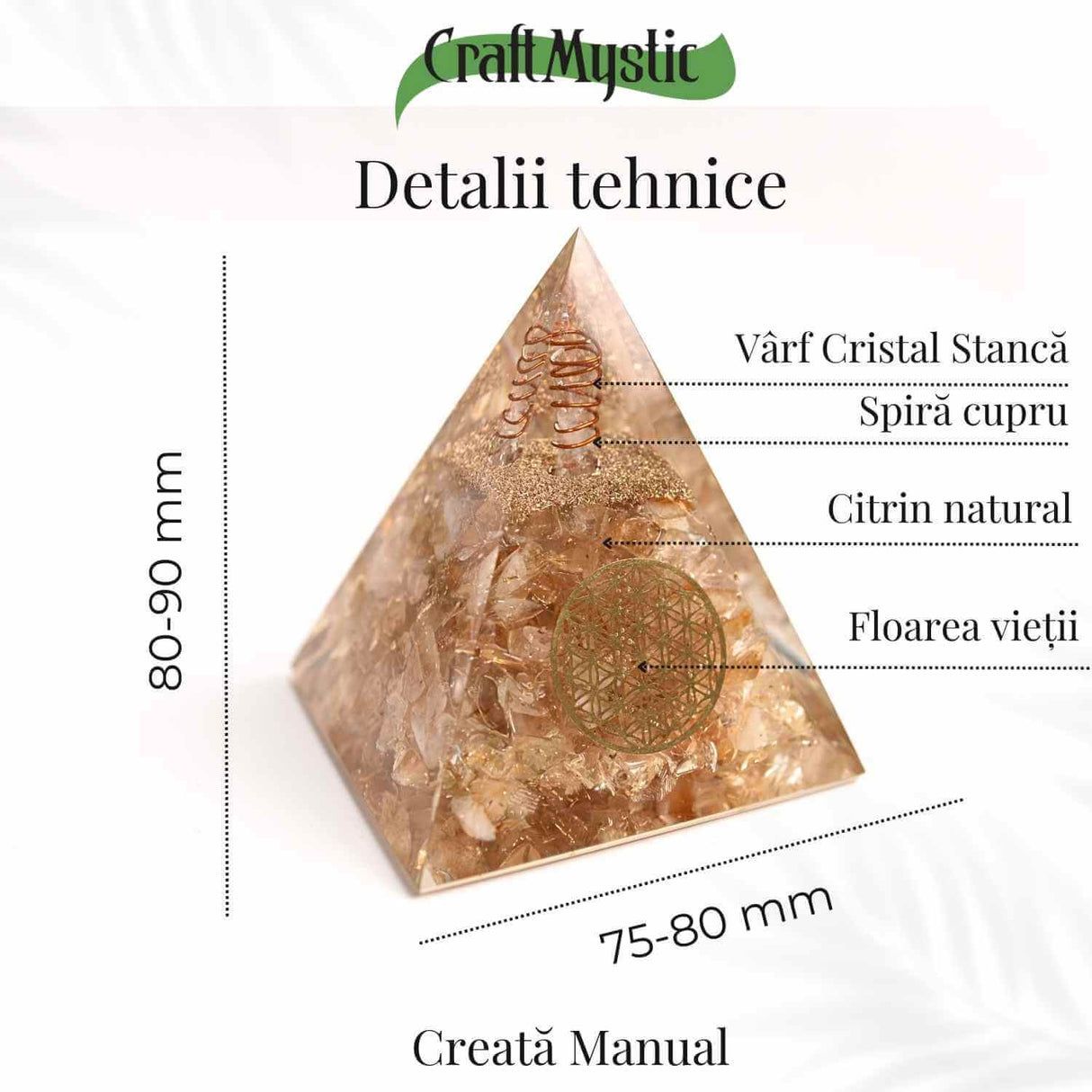 Piramida Orgonica cu Citrin Natural 80-90 mm - Prosperitate si Energie Pozitiva