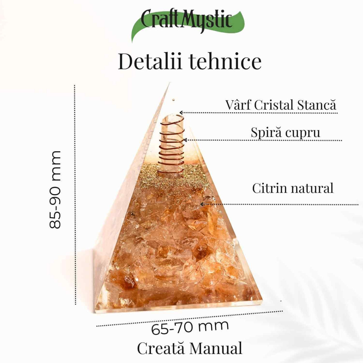 Piramida Orgonica cu Citrin Natural - Prosperitate, Energie Pozitiva si Claritate Mentala