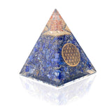 Piramida Orgonica cu cristale Lapis Lazuli si simbolul floarea vietii 8 cm – pentru intelepciune, armonie, onestitate si constientizare de sine