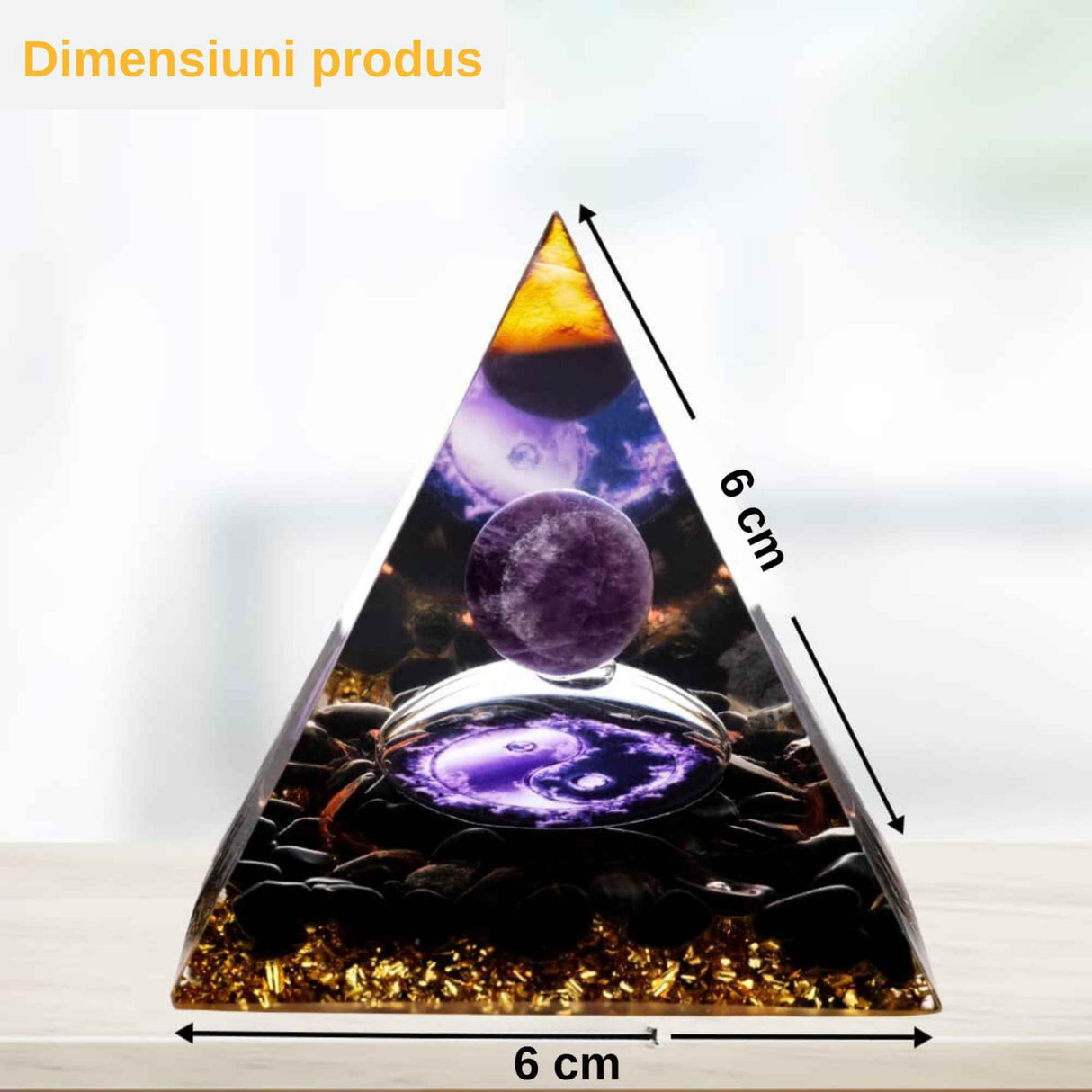 Piramida Orgonica 6 cm cu Ametist si Obsidian - Protectie si Echilibru Energetic
