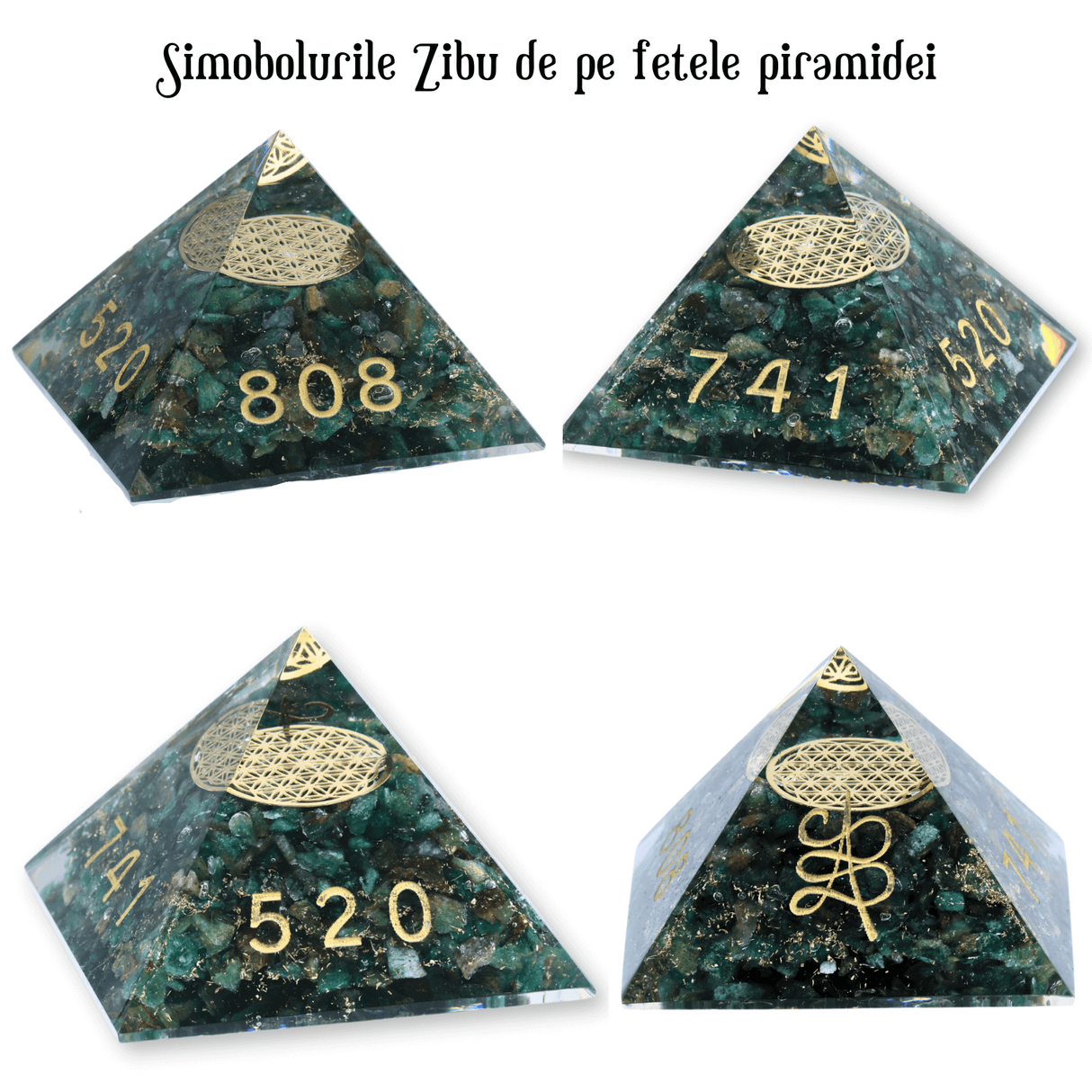 Piramida orgonica cu simboluri Zibu cu Jad verde - Prosperitate