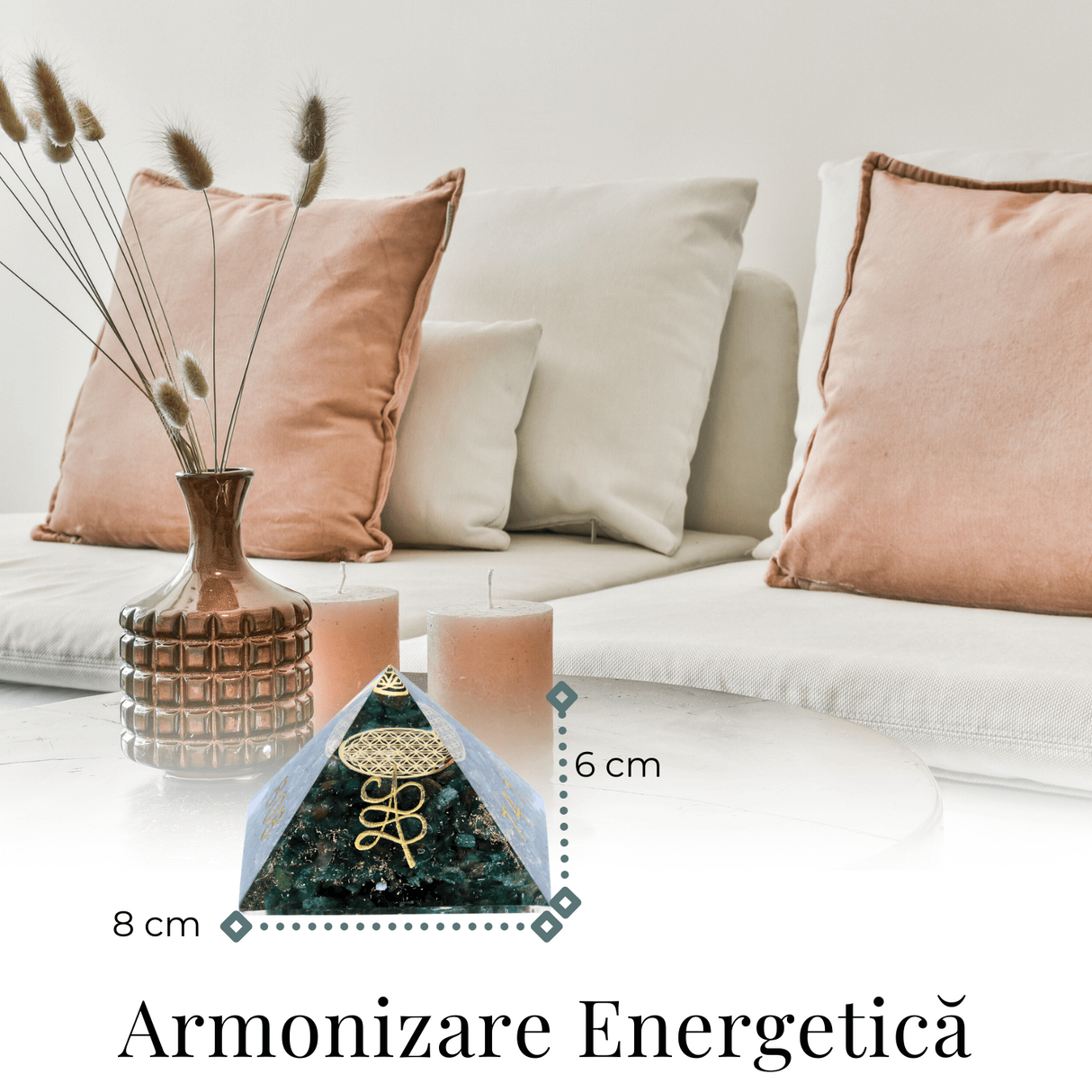 Piramida orgonica cu simboluri Zibu cu Jad verde - Prosperitate