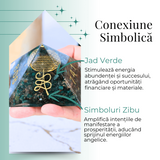 Piramida orgonica cu simboluri Zibu cu Jad verde - Prosperitate