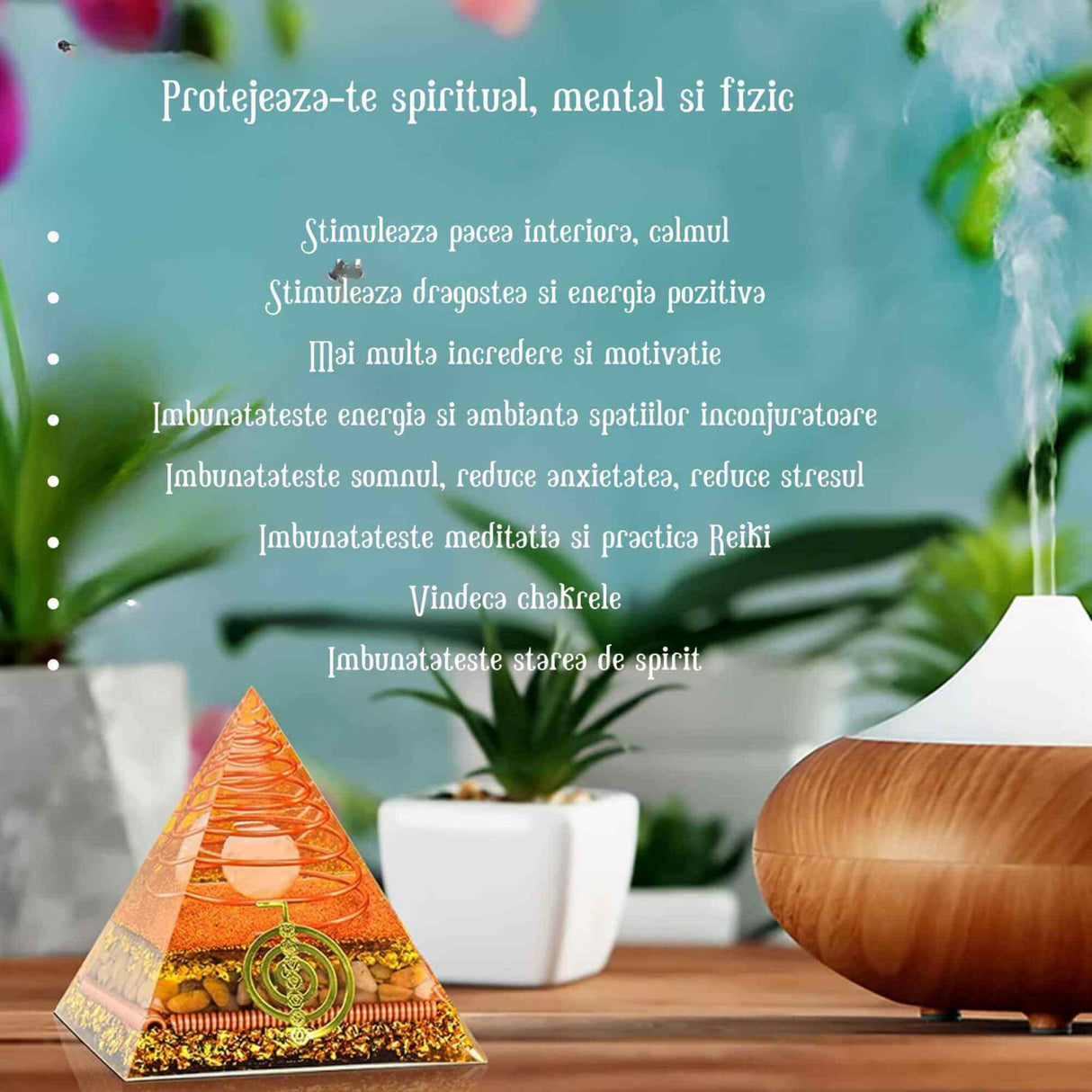 Piramida Orgonit 8.5 cm pentru energie pozitiva, echilibrare spirituala si protectie impotriva emisiilor electromagnetice