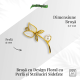 Raza de lumina – Brosa cu design floral cu perla si straluciri sidefate