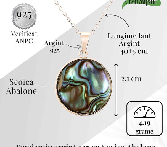Armonie Interioara si Energie Oceanica – Colier Rotund cu Scoica Abalone si Argint 925