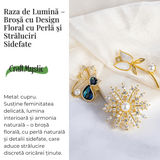 Raza de lumina – Brosa cu design floral cu perla si straluciri sidefate