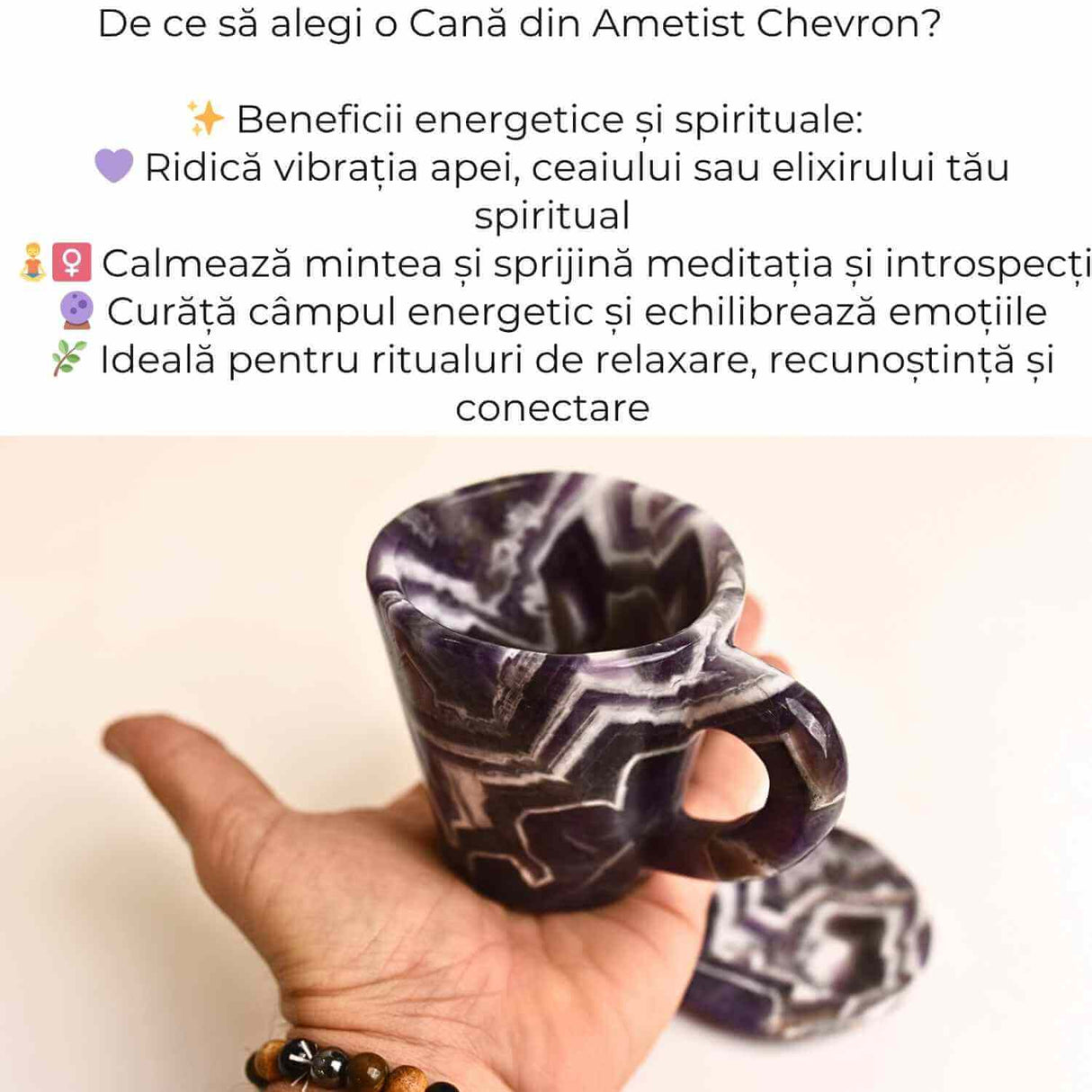 Cana din Ametist Chevron cu suport – Un ritual al rafinamentului spiritual