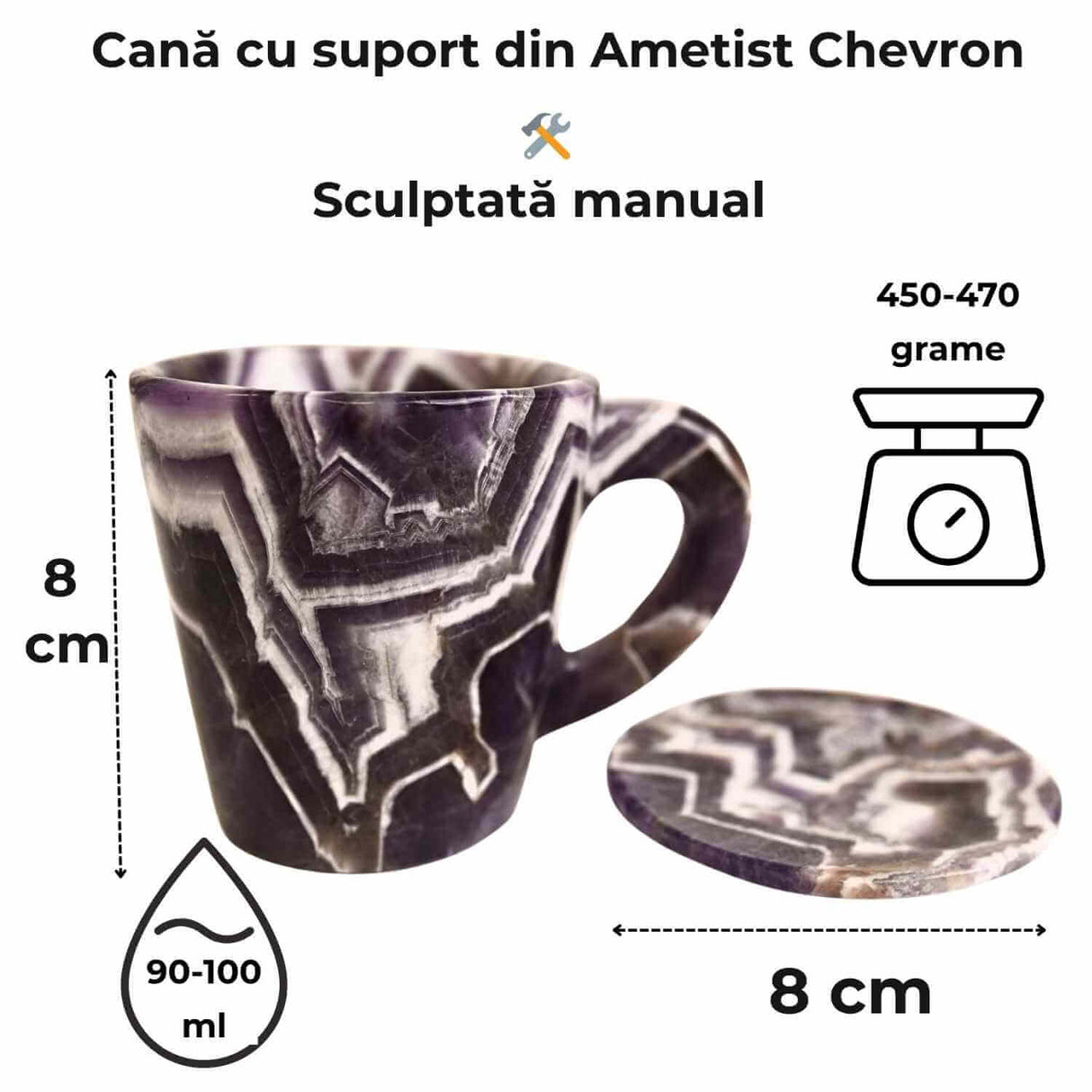 Cana din Ametist Chevron cu suport – Un ritual al rafinamentului spiritual
