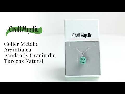 Colier Stilat cu Lant Argintiu si Pandantiv din Turcoaz Natural in Forma de Craniu, 20mm