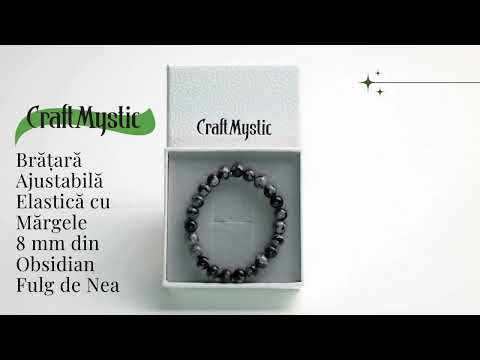 Bratara Elastica cu Margele Naturale de 8mm din Obsidian Fulg de Nea