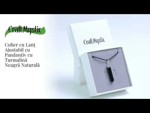 Colier Ajustabil cu Pandantiv din Turmalina neagra subtire 3-4 cm Argintiu