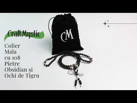 Colier Mala cu 108 Pietre din Obsidian și Ochi de Tigru