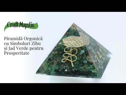 Piramida orgonica cu simboluri Zibu cu Jad verde - Prosperitate