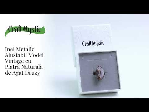 Inel vintage ajustabil cu Agat Druzy natural, pentru echilibru si protectie
