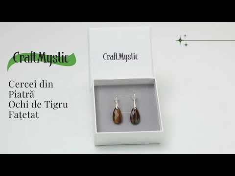 Cercei Eleganti cu Metal Auriu si Piatra Naturala din Ochi de Tigru Fatetat