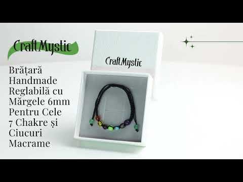 Bratara Handmade Reglabila cu Margele 6mm pentru Cele 7 Chakre si Ciucuri Macrame