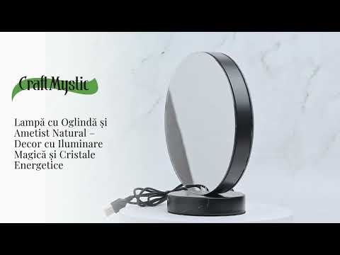 Lampa cu Oglinda si Ametist Natural – Decor cu Iluminare Magica si Cristale Energetice