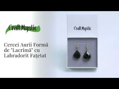 Cercei Aurii cu Labradorit Natural Fatetat in forma de "lacrima"