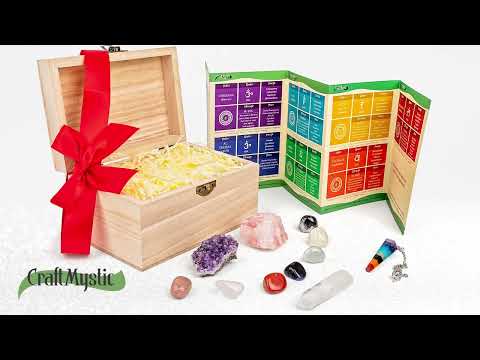 Set Premium cristale si pietre naturale vindecatoare in cutie de lemn - 11 piese pentru meditatie, spiritualitate, echilibrarea chakrelor – Cluster de ametist, pendul chakra, cuart roz, cristal de sta