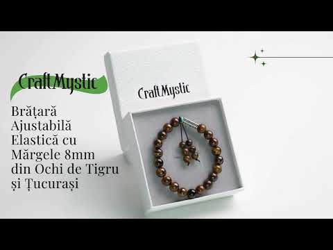 Bratara Elastica cu Margele 6mm din Pietre Semipretioase Ochi de Tigru, Tucurasi si Pandativ