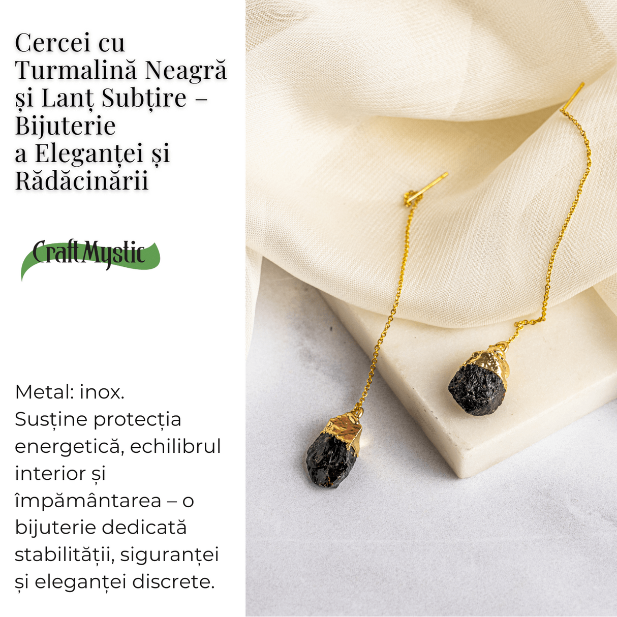 Radacinare si Eleganta – Cercei cu Turmalina si Lant Subtire