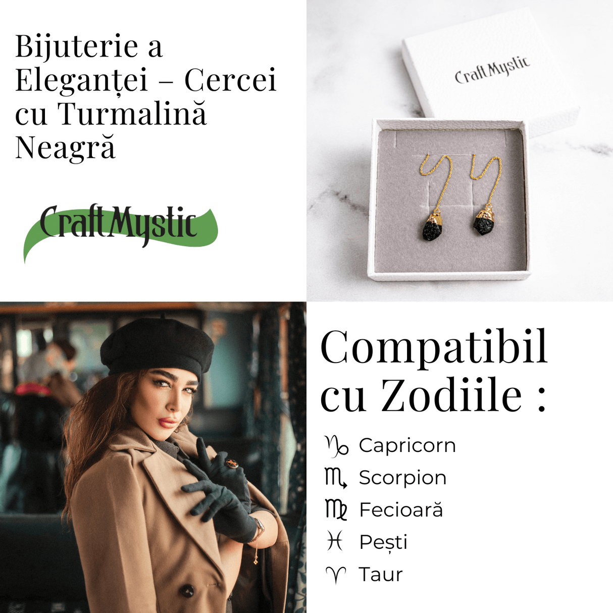 Radacinare si Eleganta – Cercei cu Turmalina si Lant Subtire