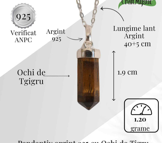 Putere si Protectie Zilnica – Colier Turnulet din Argint 925 cu Ochi de Tigru