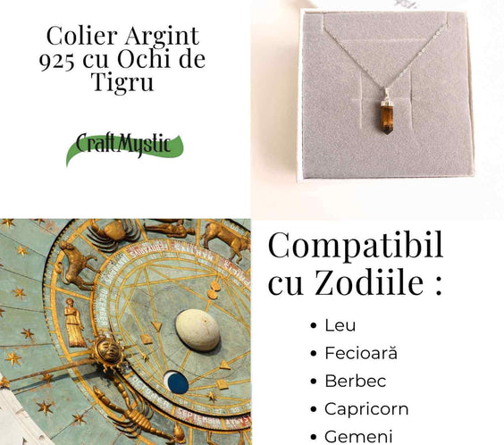 Putere si Protectie Zilnica – Colier Turnulet din Argint 925 cu Ochi de Tigru