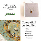 Putere si Protectie Zilnica – Colier Turnulet din Argint 925 cu Ochi de Tigru