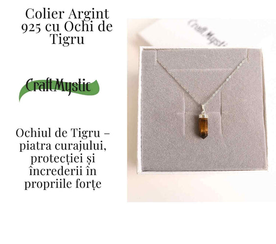 Putere si Protectie Zilnica – Colier Turnulet din Argint 925 cu Ochi de Tigru