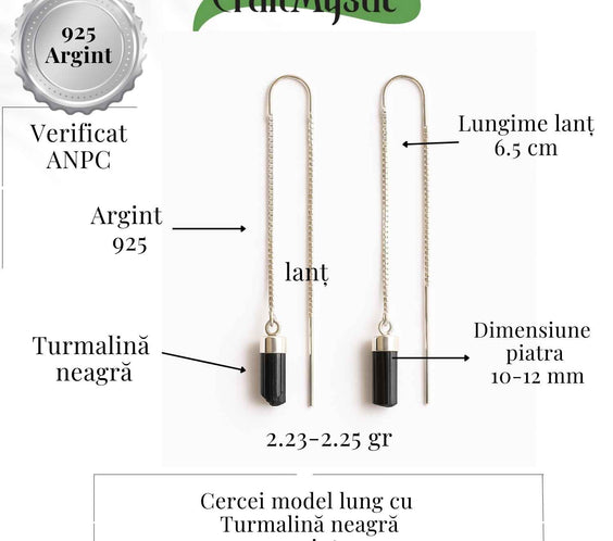 Cercei lungi din argint 925 cu turmalina neagra – Eleganta protectoare