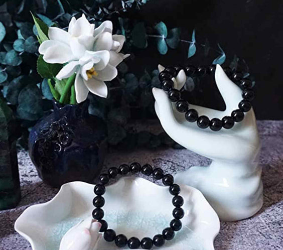 Set 2 bratari din turmalina neagra cu margele de 6 si 8 mm Aduce noroc, pace si dragoste, cadou Feng Shui pentru prieteni, familie