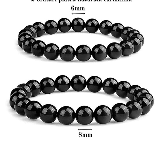 Set 2 bratari din turmalina neagra cu margele de 6 si 8 mm Aduce noroc, pace si dragoste, cadou Feng Shui pentru prieteni, familie