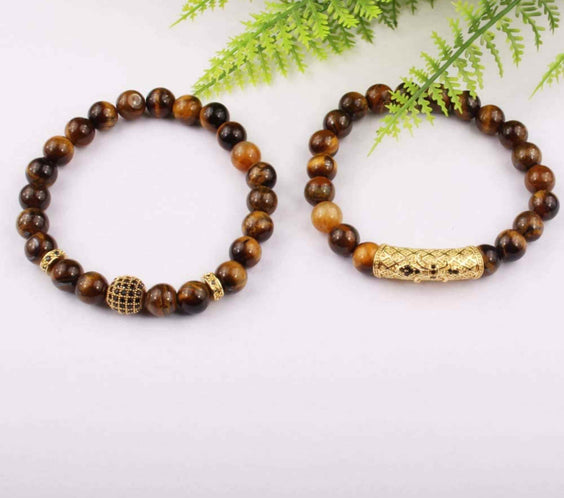 Set 2 Bratari elastice cu pietre semipretioase ochi de tigru de 8 mm – bratara pentru meditatie, yoga, reiki