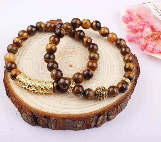 Set 2 Bratari elastice cu pietre semipretioase ochi de tigru de 8 mm – bratara pentru meditatie, yoga, reiki