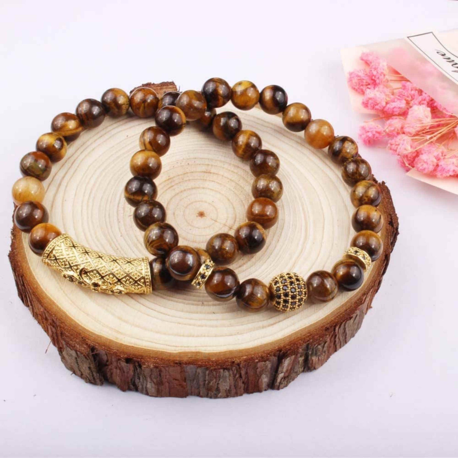 Set 2 Bratari elastice cu pietre semipretioase ochi de tigru de 8 mm – bratara pentru meditatie, yoga, reiki