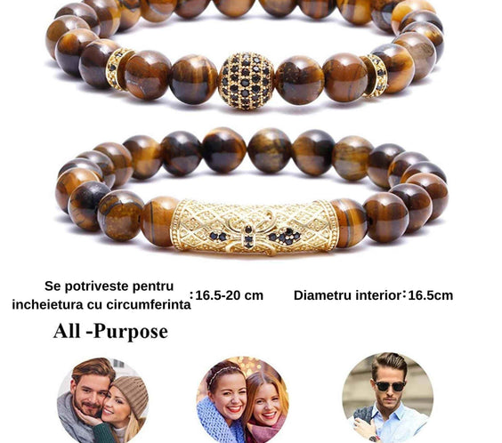 Set 2 Bratari elastice cu pietre semipretioase ochi de tigru de 8 mm – bratara pentru meditatie, yoga, reiki