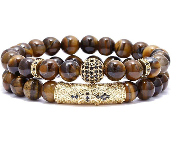 Set 2 Bratari elastice cu pietre semipretioase ochi de tigru de 8 mm – bratara pentru meditatie, yoga, reiki.