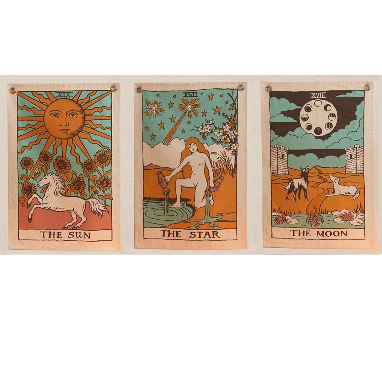 Set 3 Tapiserii cu semne spirituale, soare, luna, stea, – Pentru yoga, meditatie, decorarea camerei