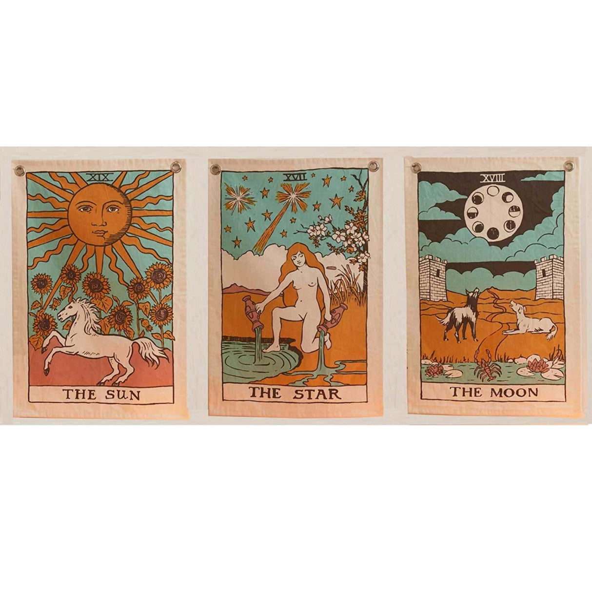 Set 3 Tapiserii cu semne spirituale, soare, luna, stea, – Pentru yoga, meditatie, decorarea camerei