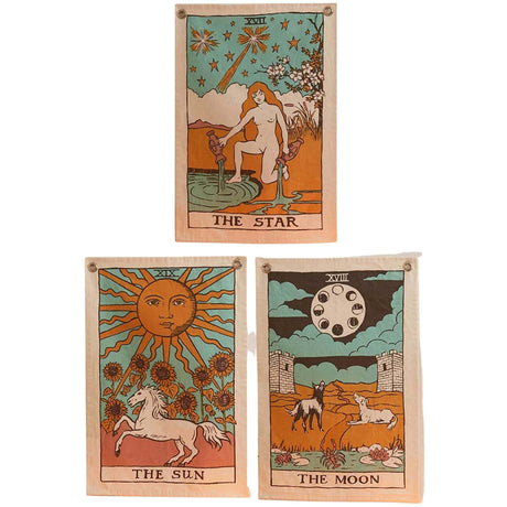 Set 3 Tapiserii cu semne spirituale, soare, luna, stea, – Pentru yoga, meditatie, decorarea camerei