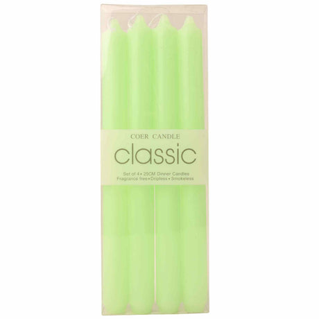 Set 4 Lumanari drepte verde lime de 25 cm - Lumanari  fara picurare si fara parfum - Perfecte ca lumanari pentru cina, ocazii speciale