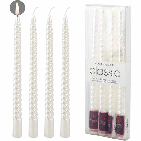 Set 4 Lumanari albe spirala de 25 cm - Lumanari  fara picurare si fara parfum - Perfecte ca lumanari pentru cina, ocazii speciale - Copie