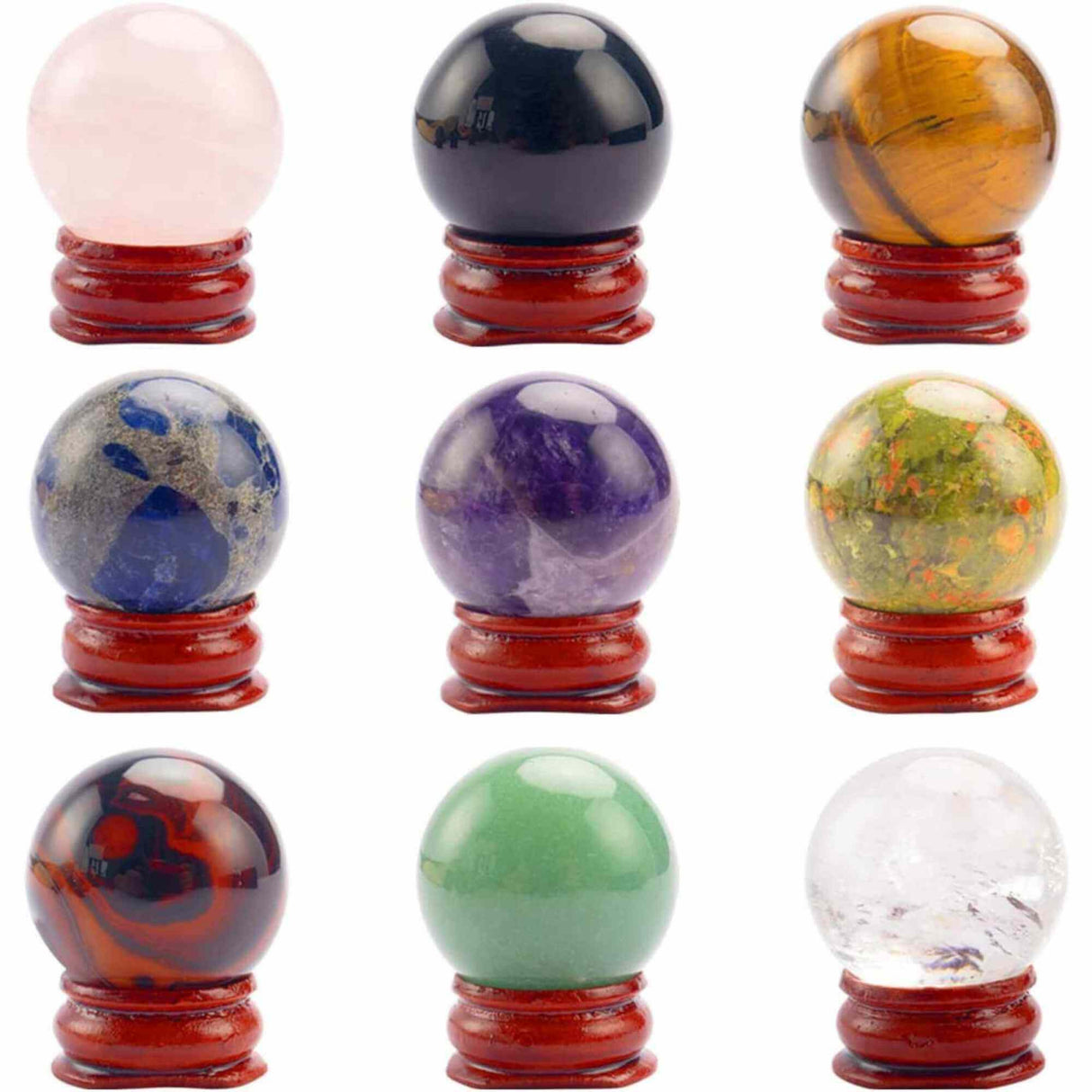 Set 9 sfere din cristale naturale – pentru decor feng shui,  meditatie, astrologie