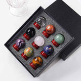 Set 9 sfere din cristale naturale sempretioase in cutie cadou – Pentru decor feng shui, meditatie, astrologie