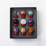 Set 9 sfere din cristale naturale sempretioase in cutie cadou – Pentru decor feng shui, meditatie, astrologie