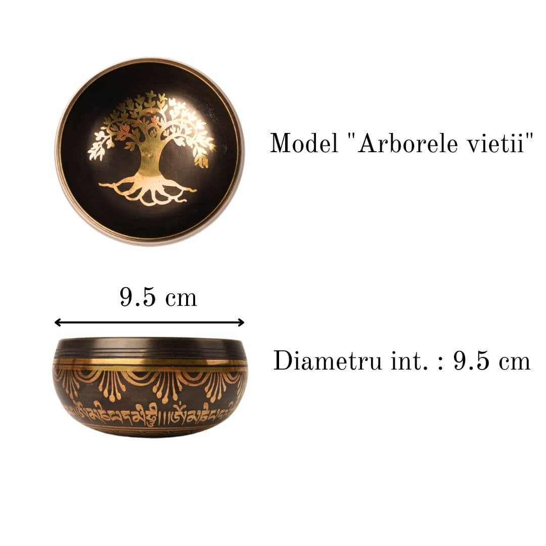 Bol Tibetan Cantator 9.5 cm model arborele vietii Setul complet pentru meditatie si vindecare Relaxare profunda si echilibru energetic