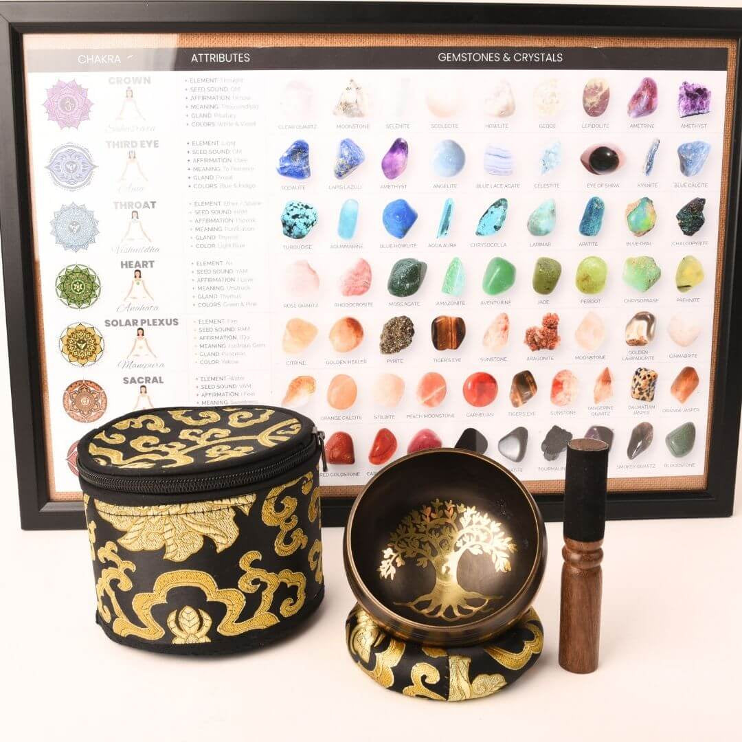 Bol Tibetan Cantator 9.5 cm model arborele vietii Setul complet pentru meditatie si vindecare Relaxare profunda si echilibru energetic