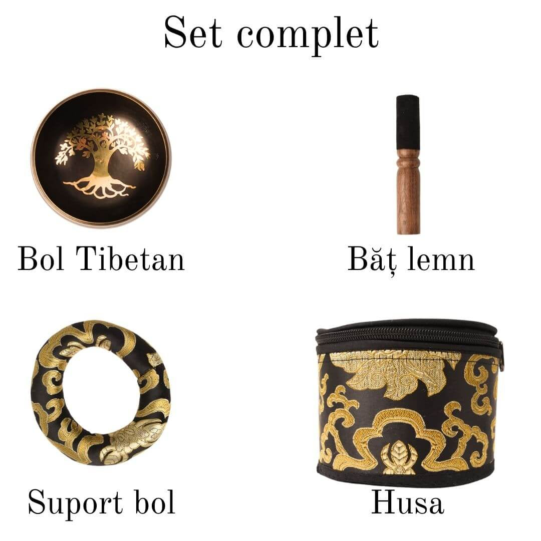 Bol Tibetan Cantator 9.5 cm model arborele vietii Setul complet pentru meditatie si vindecare Relaxare profunda si echilibru energetic